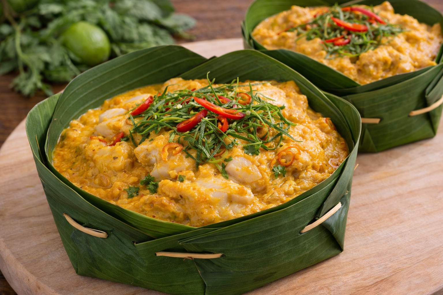 カンボジアの定番アモックの完成品　盛り付け画像