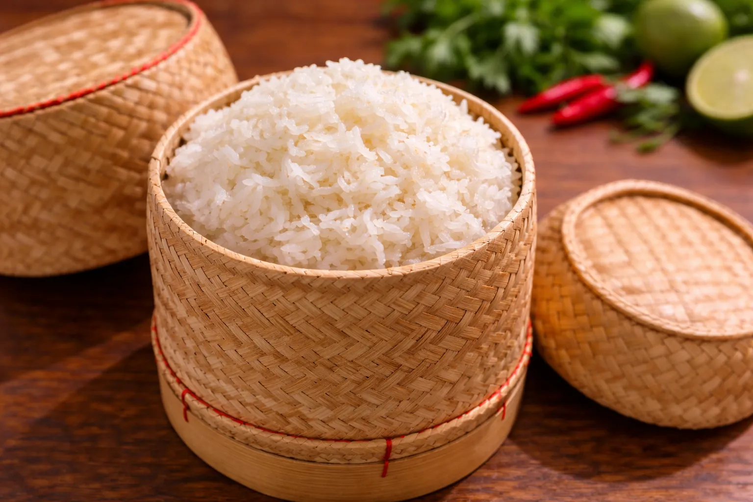 ラオスの定番カオニャオ　の完成品　盛り付け画像