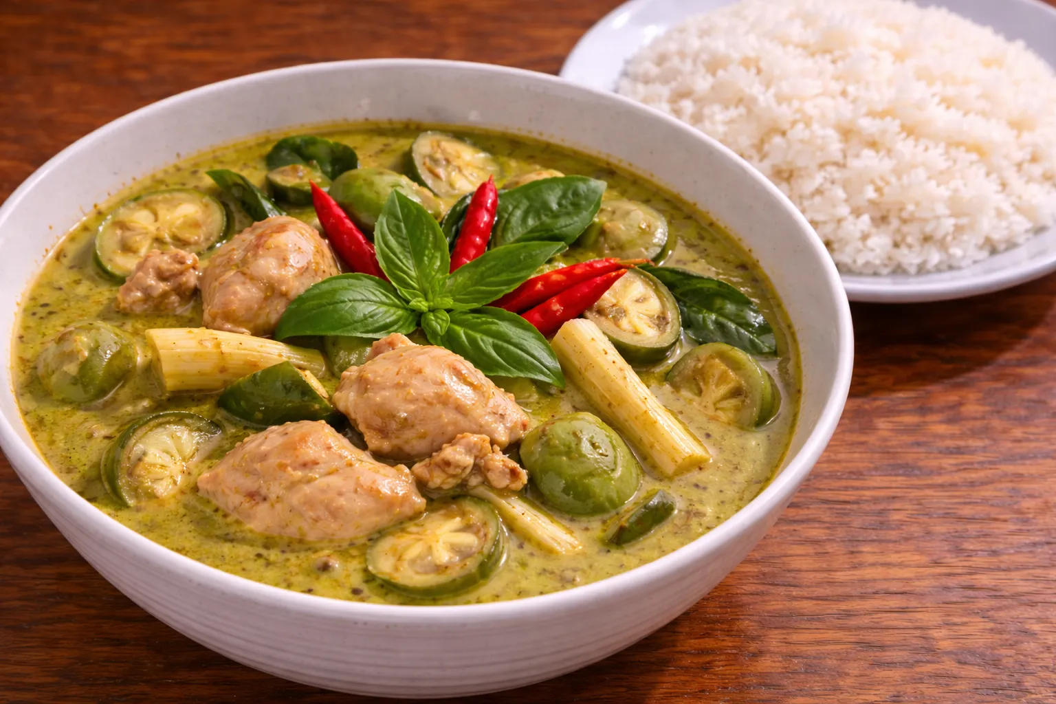 タイの定番グリーンカレーの完成品　盛り付け画像