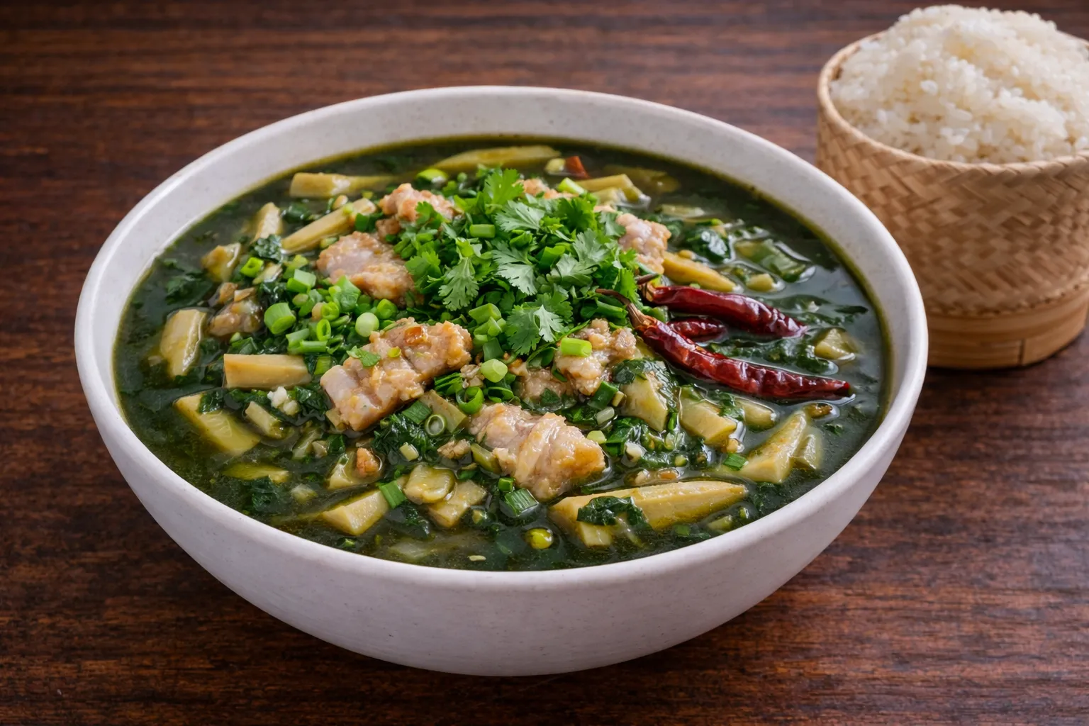 ラオスの定番ケーンノーマイの完成品　盛り付け画像