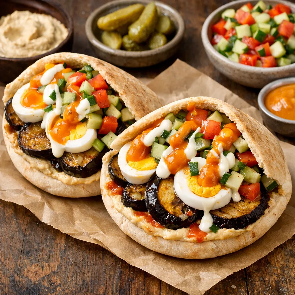 イスラエルの定番サビフの完成品 盛り付け画像