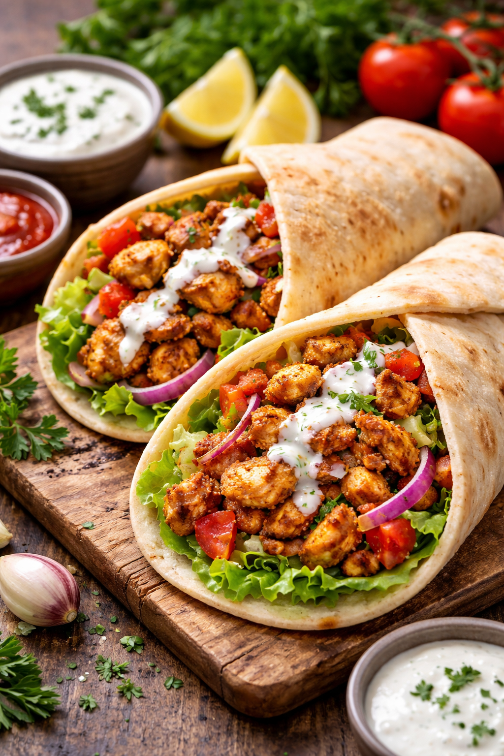 サウジアラビアの定番シャワルマの完成品　盛り付け画像