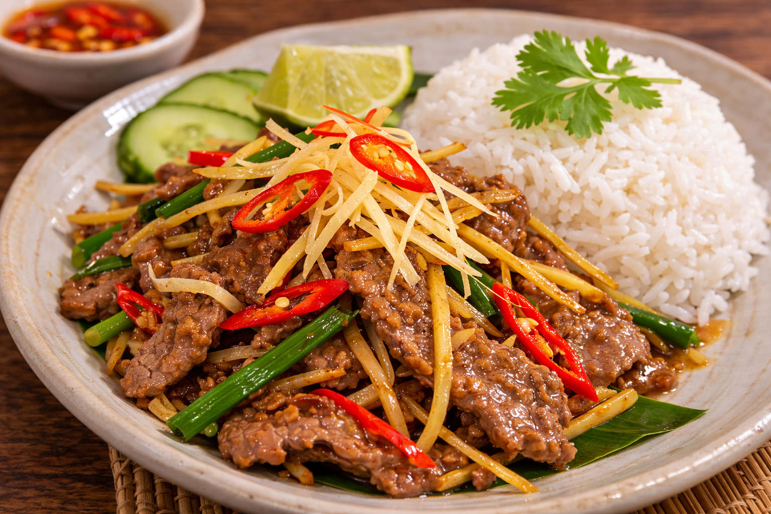 カンボジアの定番チャークニャイの完成品 盛り付け画像