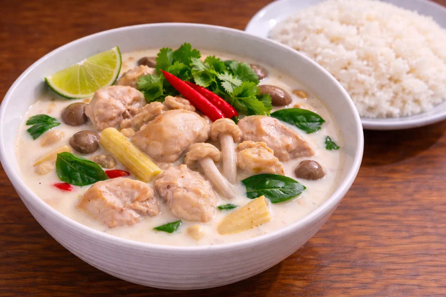 タイの定番トムカーガイの完成品 盛り付け画像