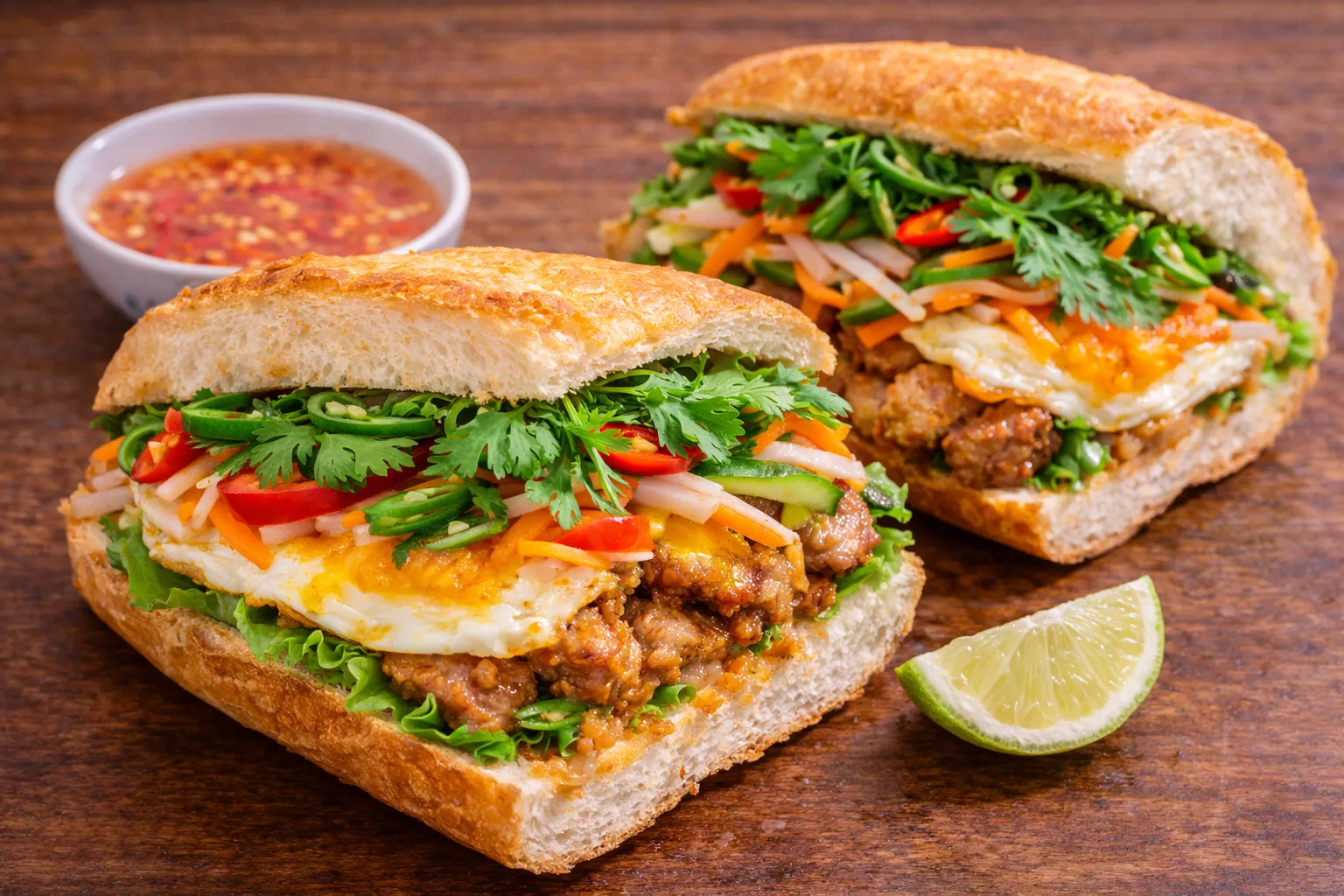 カンボジアの定番ノムパンの完成品 盛り付け画像