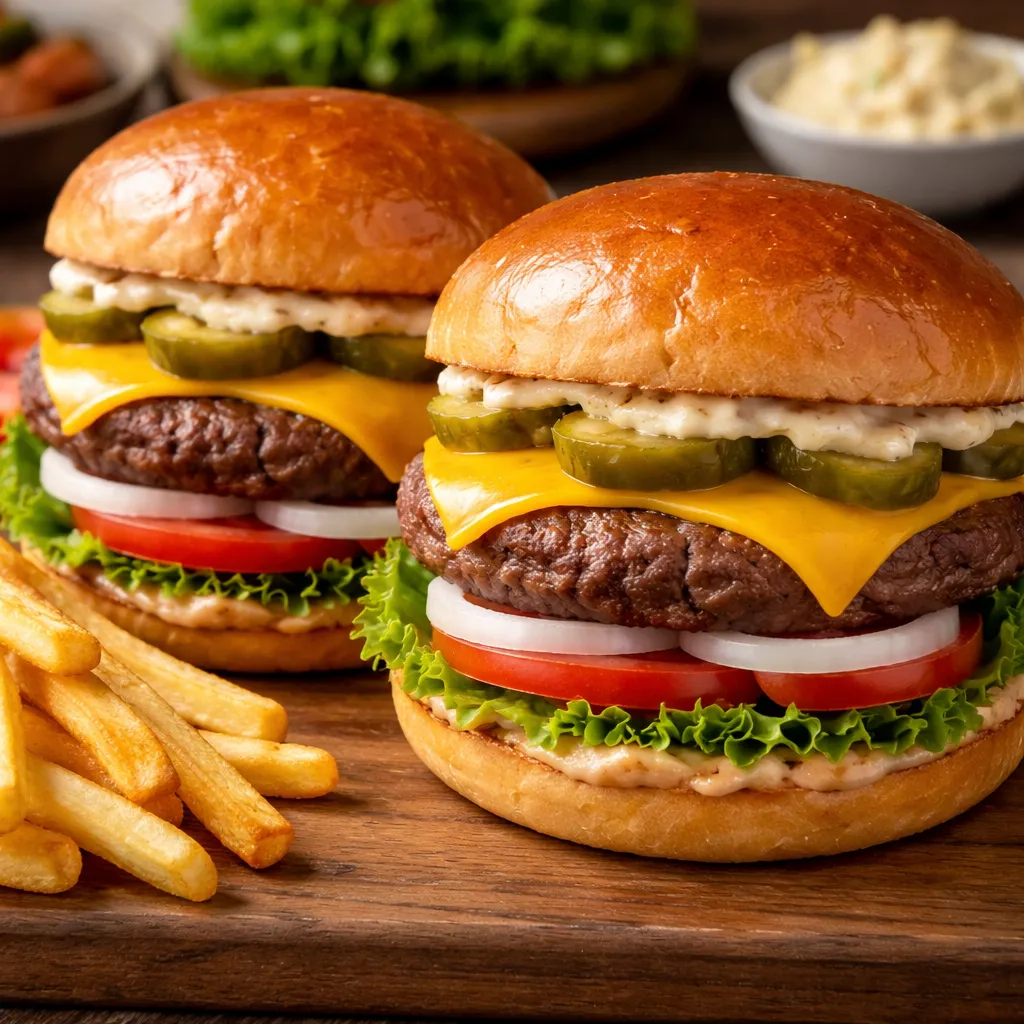 アメリカの定番ハンバーガーの完成品　盛り付け画像