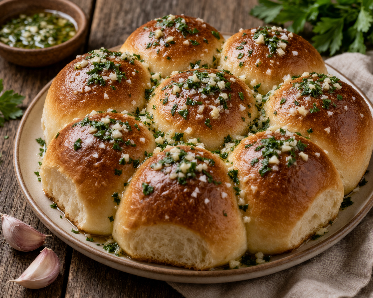 ウクライナの定番パンプーシュカの完成品　盛り付け画像