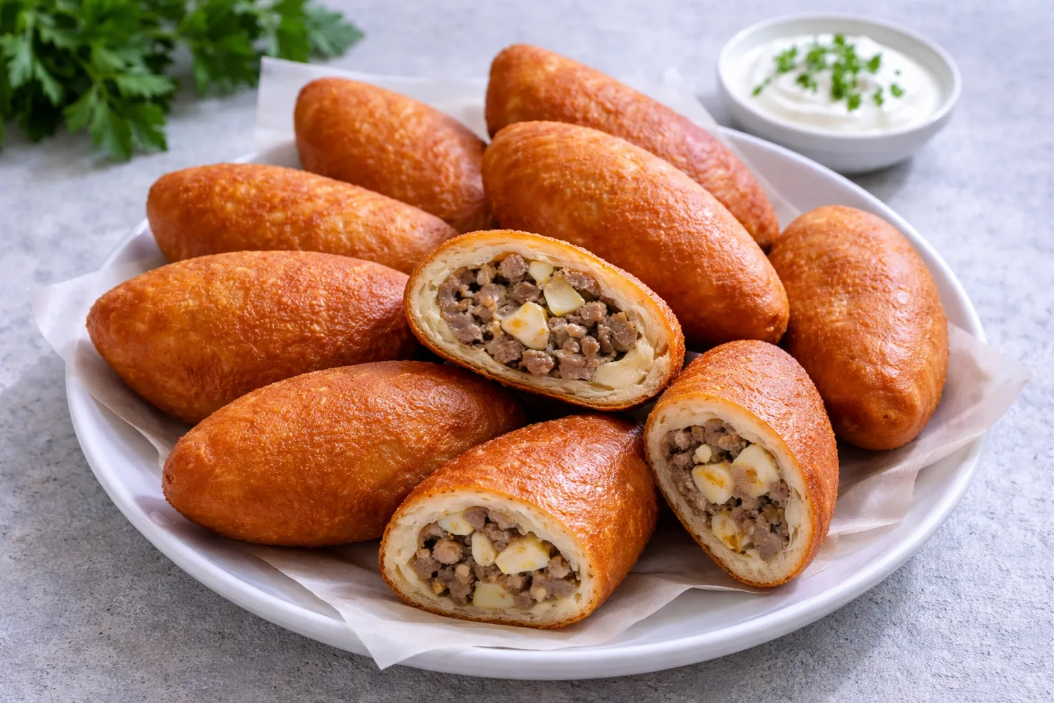 ロシアの定番ピロシキの完成品 盛り付け画像