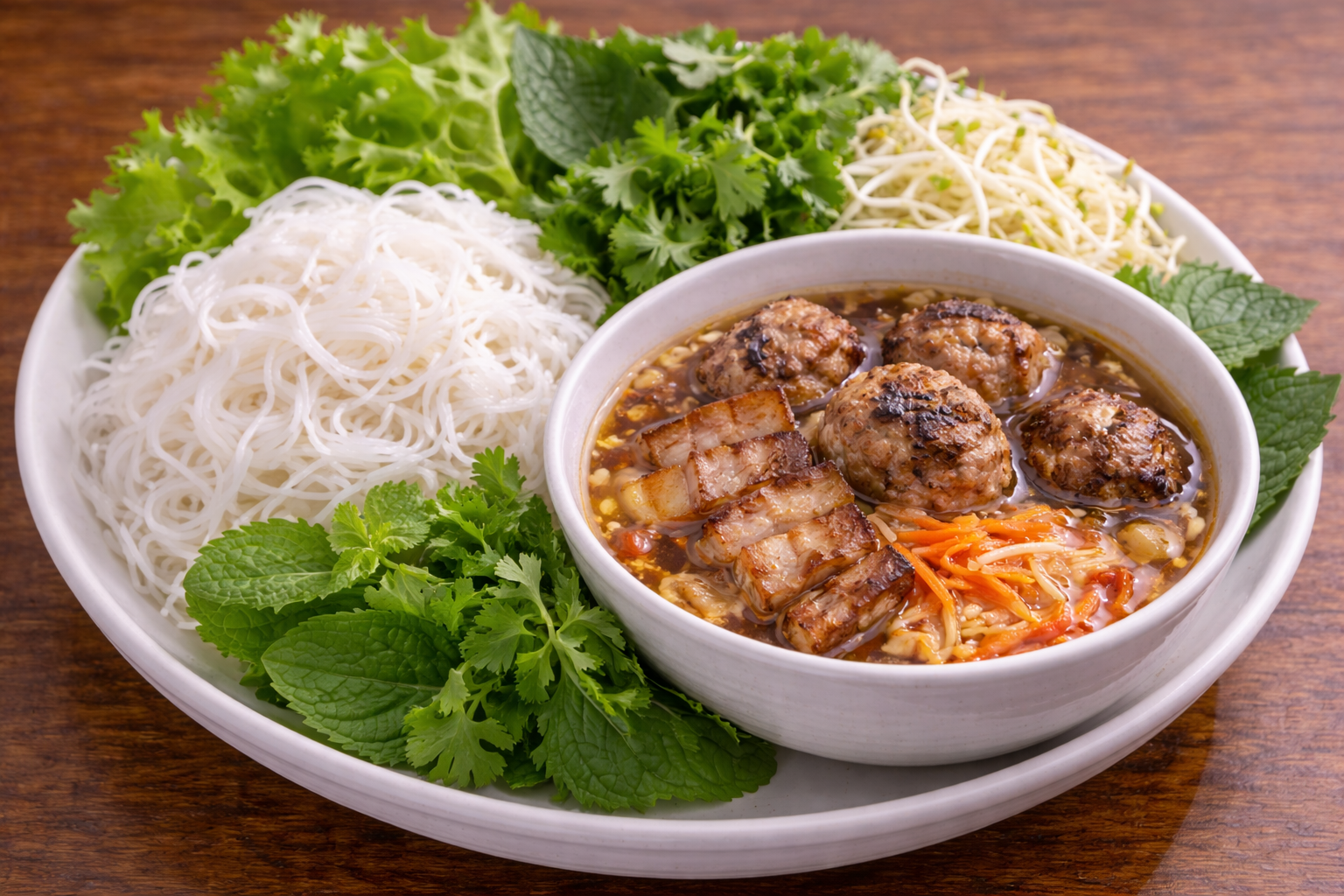 ベトナムの定番ブンチャーの完成品　盛り付け画像