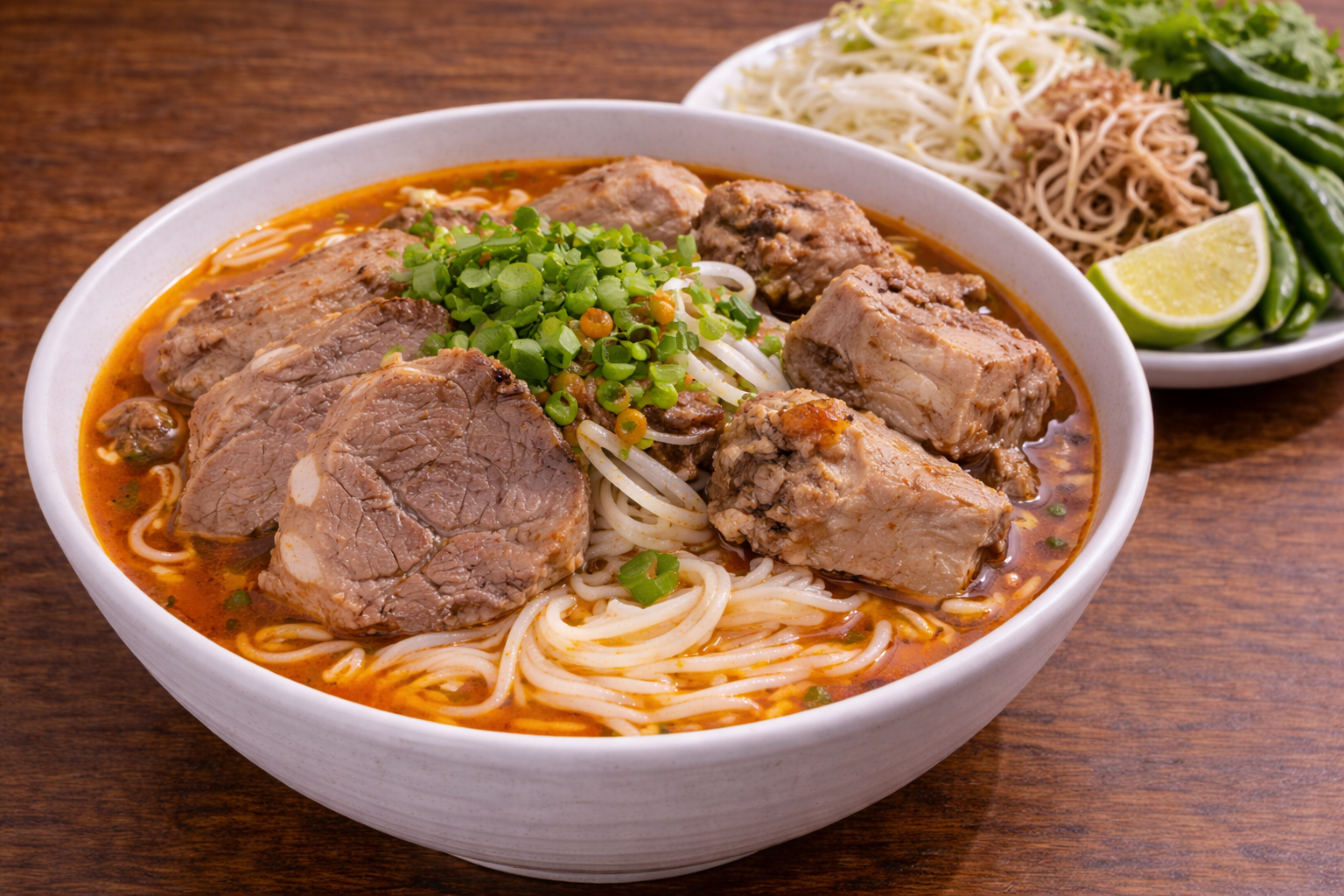 ベトナムの定番ブンボーフエの完成品 盛り付け画像