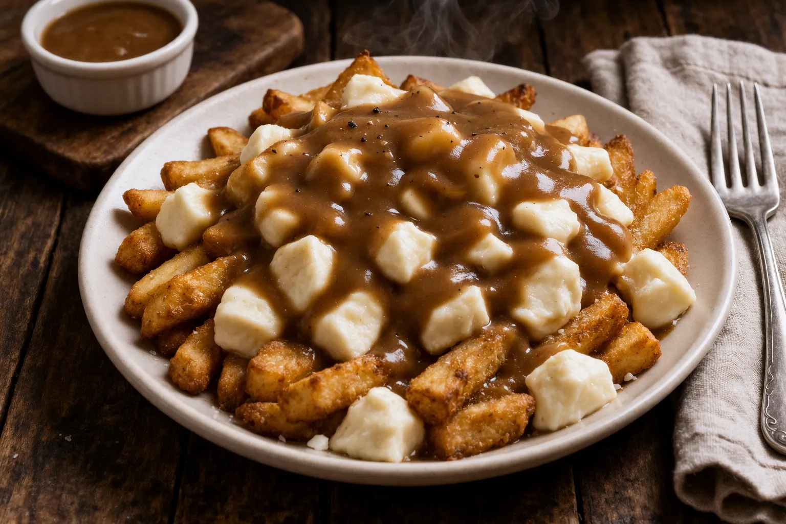 カナダの定番プーティンの完成品 盛り付け画像