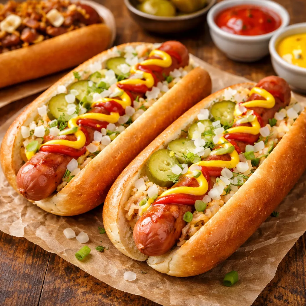 アメリカの定番ホットドッグの完成品　盛り付け画像