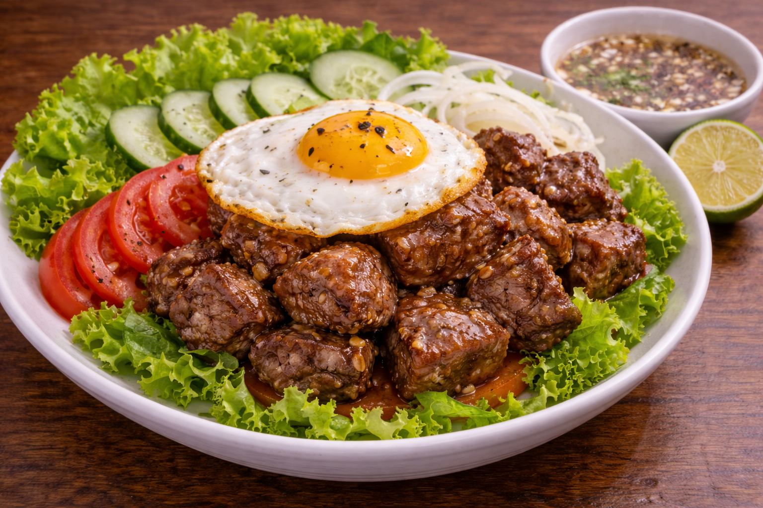 カンボジアの定番ロックラックの完成品　盛り付け画像