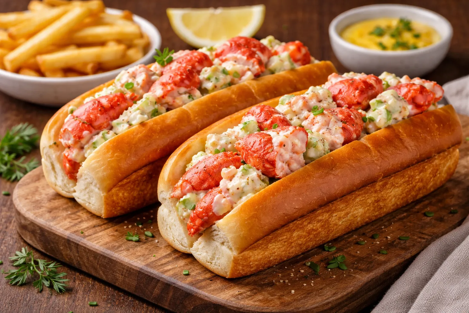 カナダの定番ロブスターロールの完成品 盛り付け画像