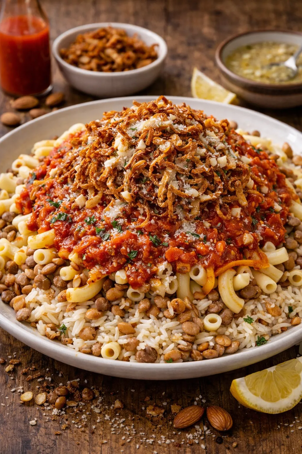 エジプトの定番コシャリの完成品　盛り付け画像