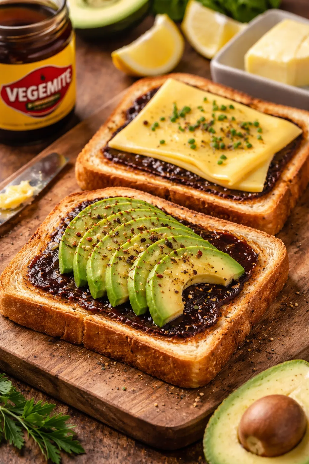  オーストラリアの定番ベジマイトトーストの完成品　盛り付け画像