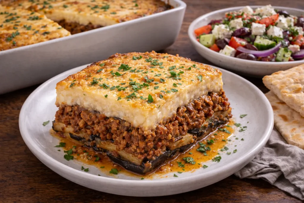 ギリシャの定番ムサカの完成品　盛り付け画像