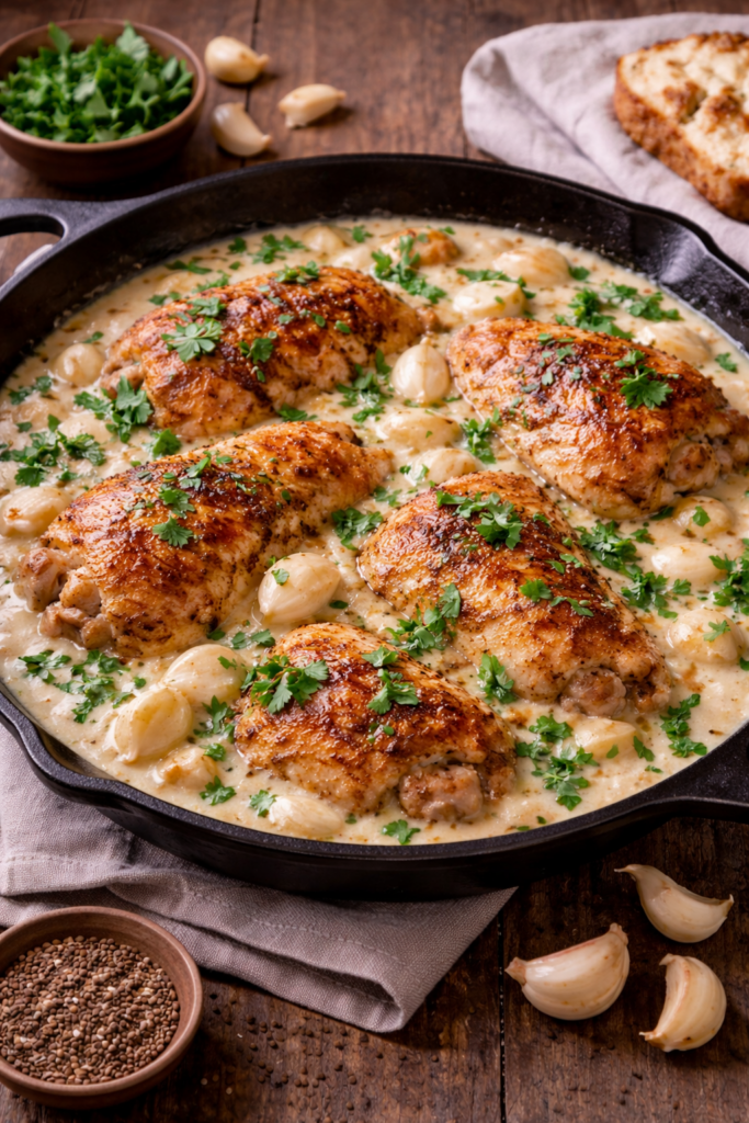 ジョージアの定番シュクメルリの完成品　盛り付け画像