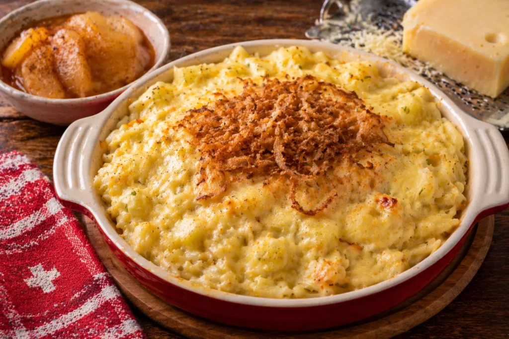 スイスの定番アルペンマカロニの完成品　盛り付け画像