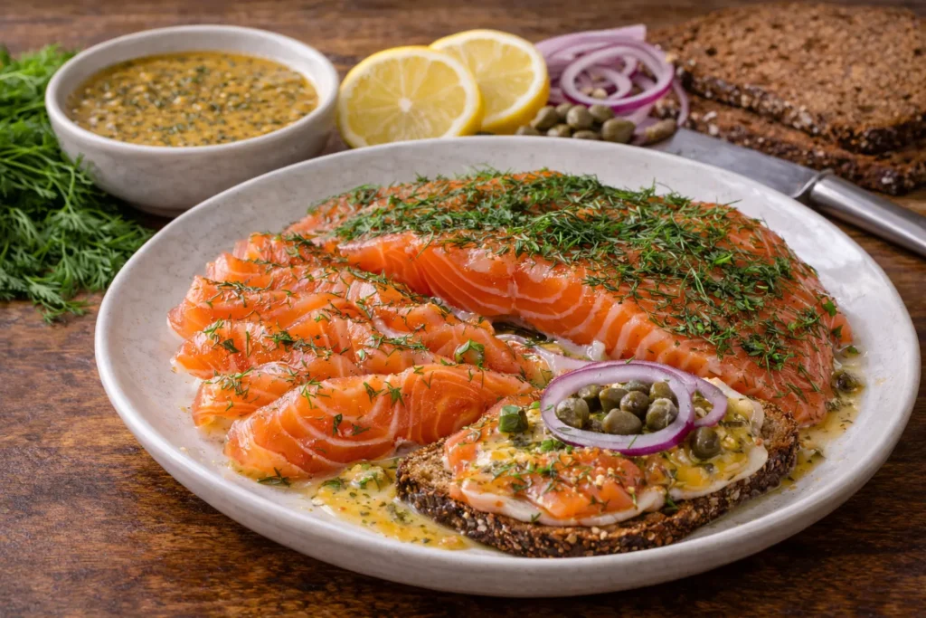 スウェーデンの定番グラブラックスの完成品　盛り付け画像