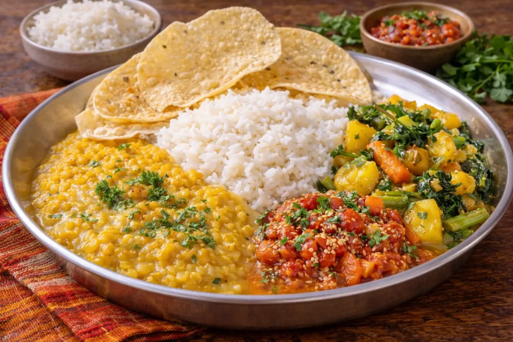 ネパールの定番ダルバートの完成品　盛り付け画像