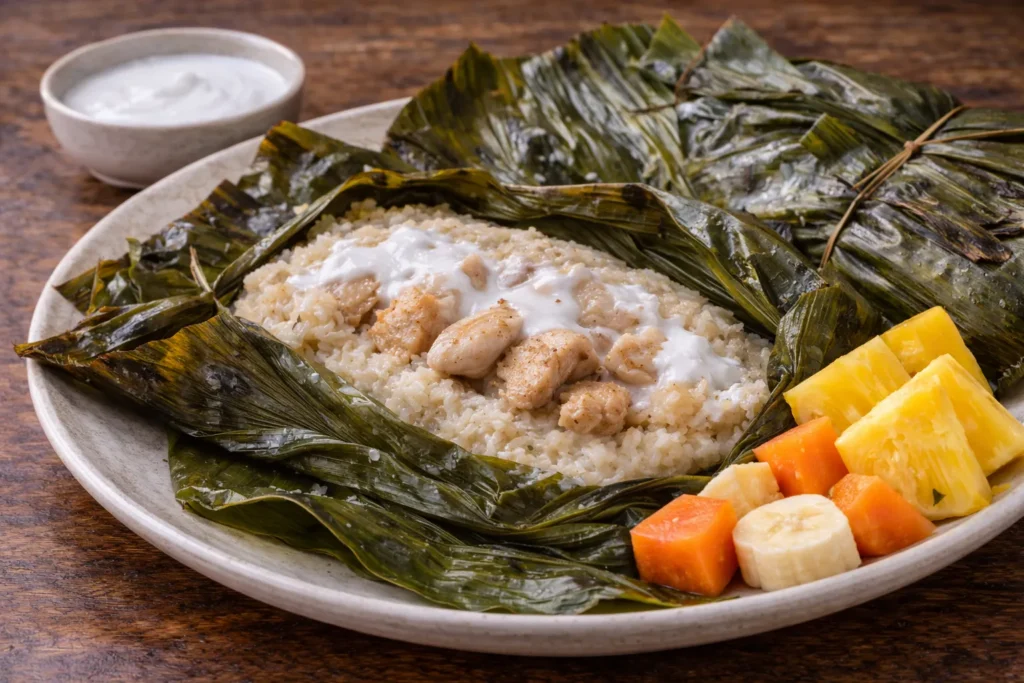 バヌアツの定番ラップラップの完成品　盛り付け画像