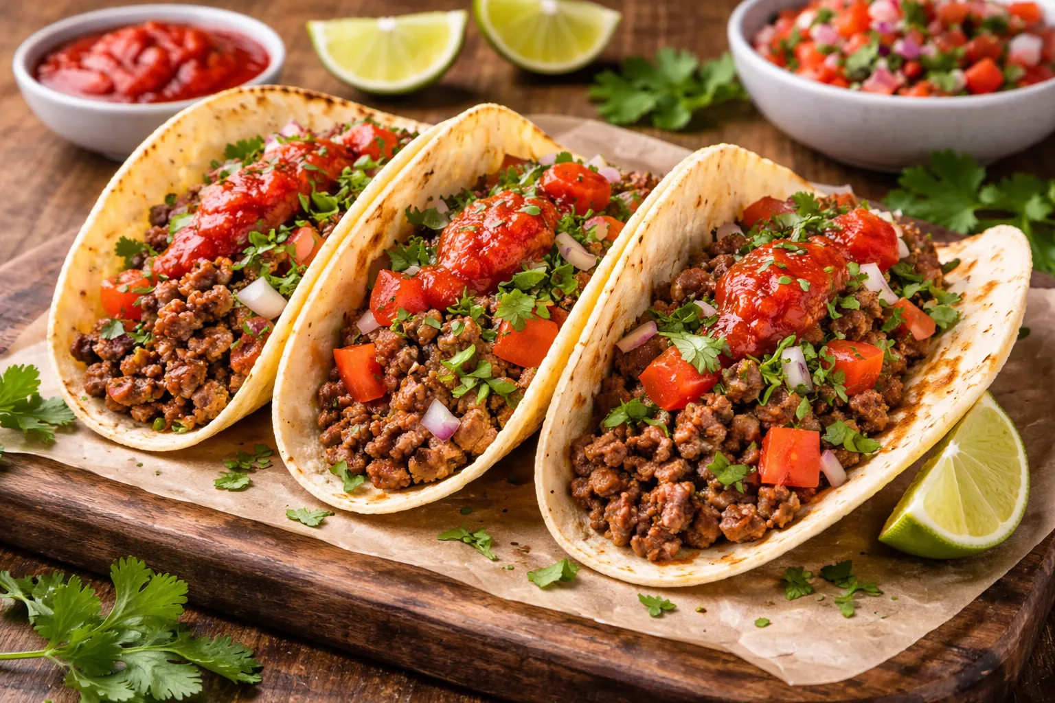 メキシコの定番タコスの完成品 盛り付け画像