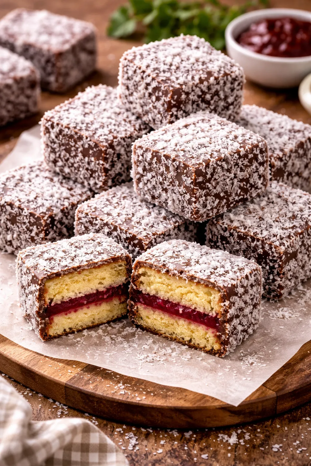 オーストラリアの定番ラミントンの完成品　盛り付け画像