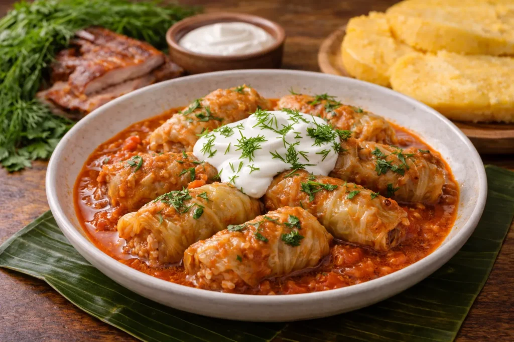 ルーマニアの定番サルマーレの完成品　盛り付け画像