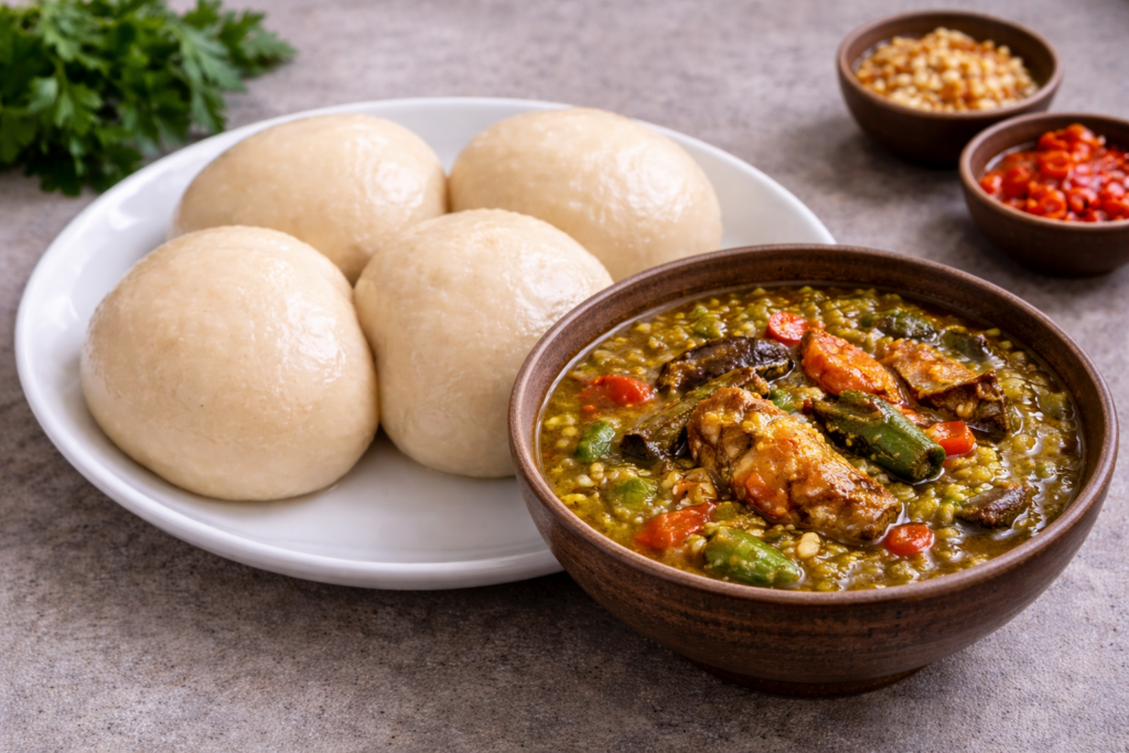 中央アフリカ共和国の定番フフの完成品　盛り付け画像