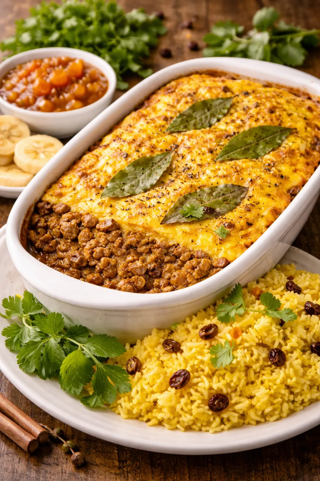 南アフリカの定番ボボティの完成品　盛り付け画像